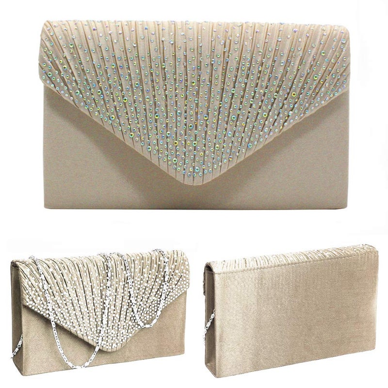 Groupcow New Ladies Evening Handbags Bridal Wedding Bag Handbag (Apricot) - Image 5